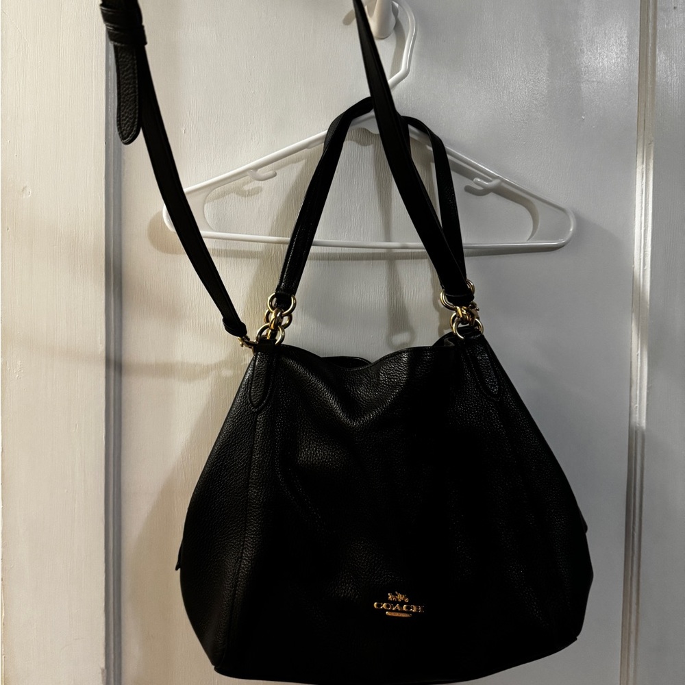 Coach Black Leather Shoulder Bag with Gold Accents - Picture 2 of 4